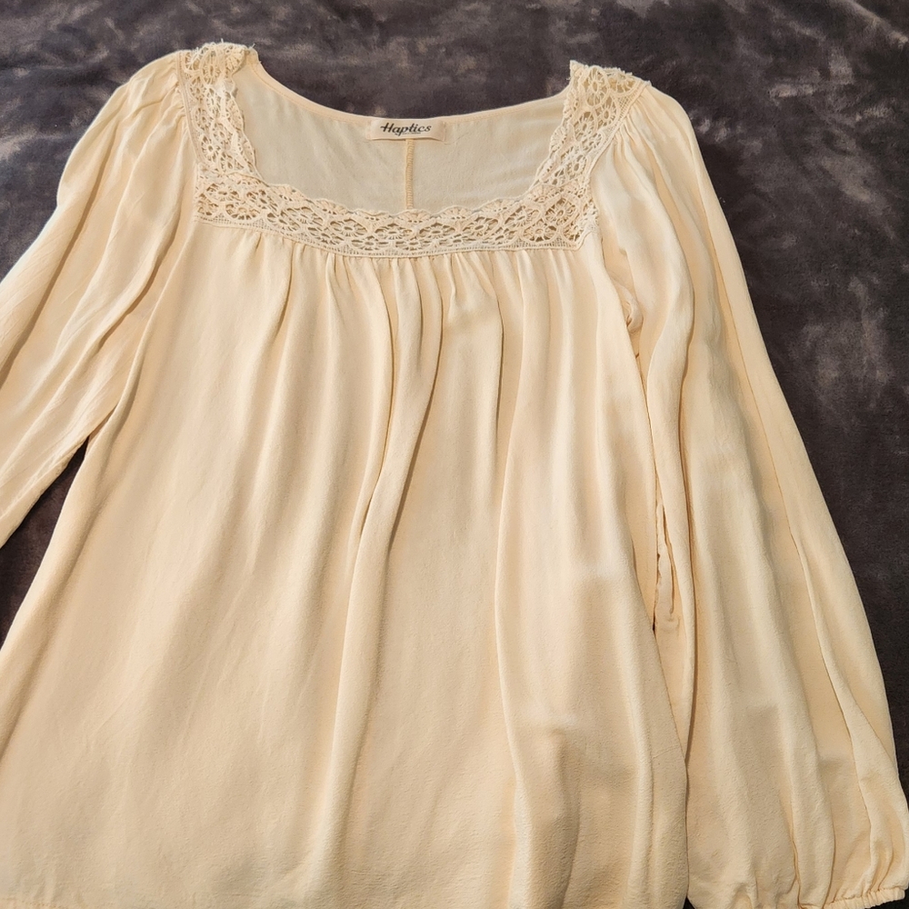 Cream Long Sleeve Blouse with Lace Detail